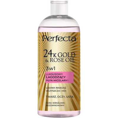 Perfecta 24K Gold & Rose Oil, Luksusowy łagodzący płyn micelarny 3w1