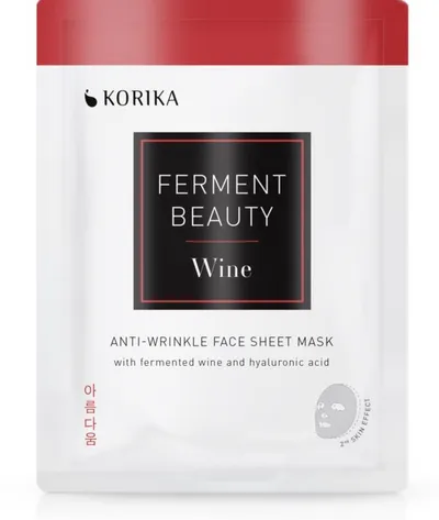 Korika Ferment Beauty, Wine  Anti - Wrinkle Face Sheet Mask (Maska przeciwzmarszczkowa w płacie ze sfermentowanym winem i kwasem hialuronowym)