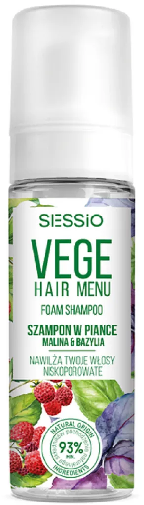 Sessio Vege Hair Menu, Foam Shampoo (Szampon w piance do włosów niskoporowatych `Malina & Bazylia`)