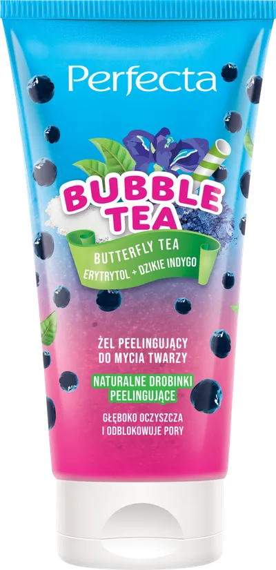 Perfecta Bubble Tea, Butterfly Tea, Erytrytol + Dzikie Indygo, Żel peelingujący do mycia twarzy