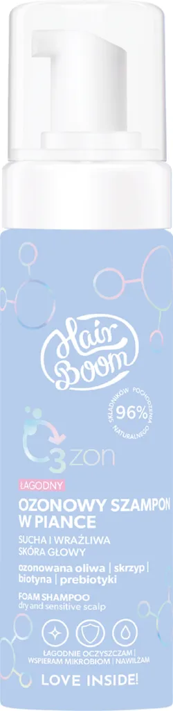 HairBoom O3zon, Łagodny ozonowy szampon w piance do suchej i wrażliwej skóry głowy