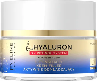 Eveline Cosmetics Bio Hyaluron, 3x Retinol System, Liftingujący krem-filler aktywnie odmładzający 50+