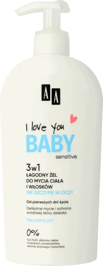 AA I Love you Baby, Łagodny żel do mycia ciała i włosków 3 w 1 Sensitive