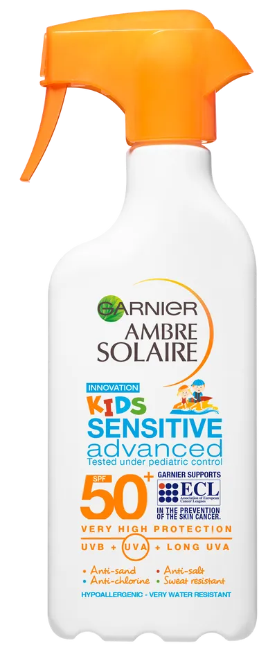 Garnier Ambre Solaire, Sensitive Advanced Kids SPF 50+ (Spray ochronny dla dzieci)