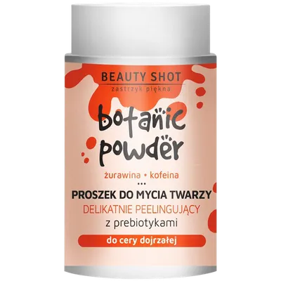 Beauty Shot Botanic Powder, Proszek do mycia twarzy delikatnie peelingujący z prebiotykami `Żurawina, kofeina`