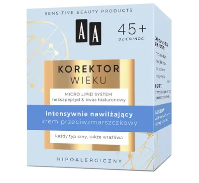 AA Korektor Wieku, Intensywnie nawilżający krem przeciwzmarszczkowy 45+