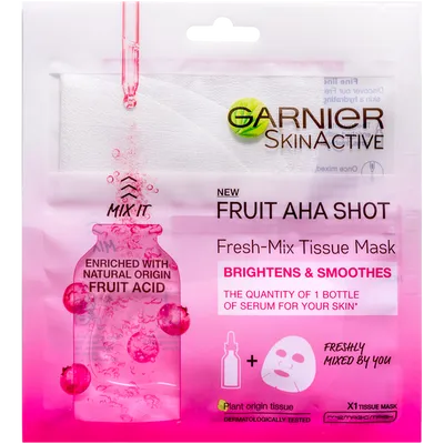 Garnier SkinActive, Fruit AHA Shot Fresh-Mix Tissue Mask (Maska w płachcie z kwasami owocowymi AHA)