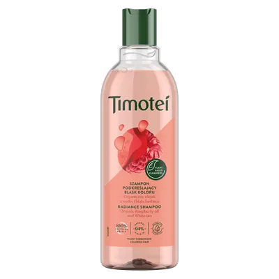 Timotei Radiance Shampoo Organic Raspberry oil and White tea (Szampon do włosów podkreślający blask koloru `Organiczny olejek z malin i biała herbata`)