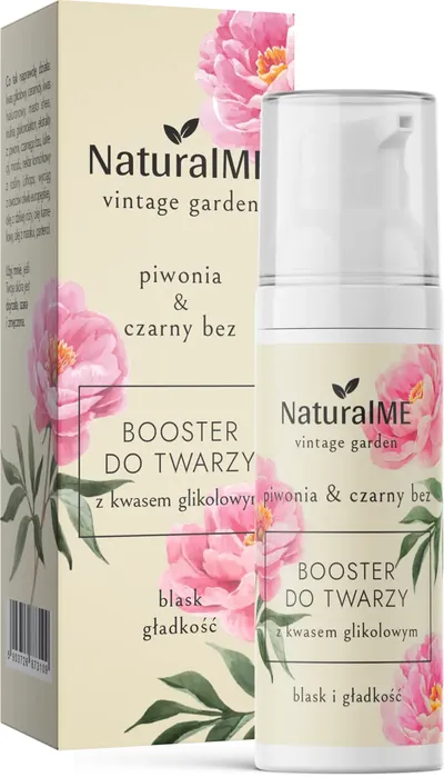 NaturalME Vintage Garden, Piwonia & Czarny Bez, Booster do twarzy z kwasem glikolowym