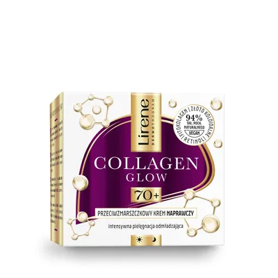 Lirene Dermoprogram Collagen Glow, Przeciwzmarszczkowy krem naprawczy 70+