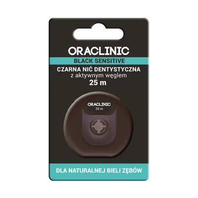 Oraclinic Black Sensitive, Czarna nić dentystyczna z aktywnym węglem
