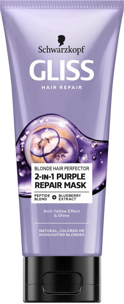 Schwarzkopf Gliss Blonde Hair Perfector, 2-in-1 Purple Repair Mask (Fioletowa maska do włosów blond 2w1)
