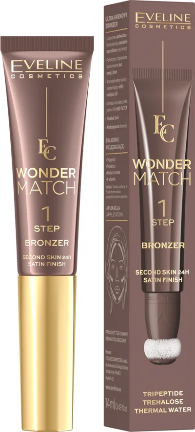 Eveline Cosmetics Wonder Match, Ultra-Creamy Bronzer (Kremowy bronzer do twarzy z gąbeczką)