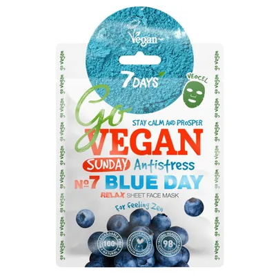 Vilenta 7 Days, Go Vegan, Blue Day Sheet Face Mask (Maska w płachcie `Matcha i jagody`)