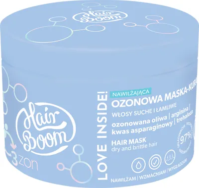 HairBoom O3zon, Nawilżająca ozonowa maska-kuracja do włosów suchych i łamliwych