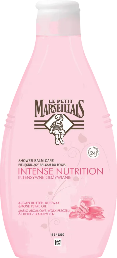 Le Petit Marseillais Intense Nutrition, Shower Balm Care (Intensywne Odżywianie, Pielęgnujący balsam do mycia z masłem arganowym, woskiem pszczelim i olejkiem z płatków róż)