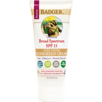 Badger SPF 15 Lightly Scented Sunscreen (Delikatnie perfumowany filtr przeciwsłoneczny SPF 15 - niska ochrona)