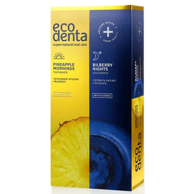 Ecodenta Pineapple Mornings and Bilberry Nights Toothpaste (Zestaw past do porannego i wieczornego mycia)