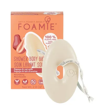Foamie Shower Body Bar Papaya & Oat Milk (Kostka do mycia ciała `Papaja i mleko owsiane`)