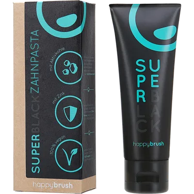 HappyBrush Super Black Zahnpaste (Wybielająca czarna pasta do zębów z węglem aktywnym)