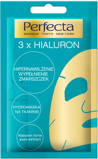 Perfecta 3x Hialuron, Hydromaska na tkaninie, Hipernawilżenie & wypełnienie zmarszczek