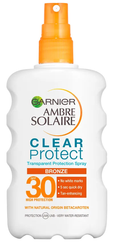 Garnier Ambre Solaire, Clear Protect Transparent Protection Spray SPF 30 (Spray ochronny SPF 30 z formułą przyspieszającą opalanie)