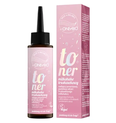 OnlyBio Hair In Balance, Milkshake Truskawkowy, Toner nadający jasnoróżowy, pastelowy odcień truskawkowego milkshake'a
