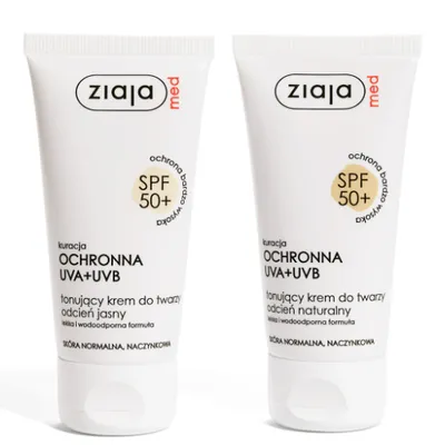 Ziaja Med, Kuracja ochronna UVA+UVB,Tonujący krem do twarzy SPF 50+ (nowa wersja)