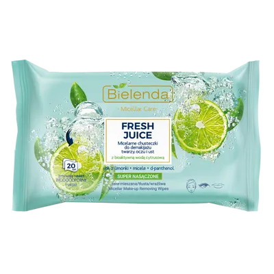 Bielenda Fresh Juice, Micelarne chusteczi do demakijażu z bioaktywną wodą cytrusową cera mieszana/tłusta/wrażliwa `Sok z limonki + micele + d-panthenol`