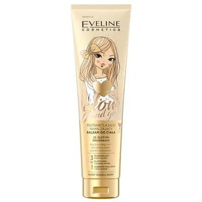 Eveline Cosmetics Glow and Go, Rozświetlająco-nawilżający balsam do ciała ze złotymi drobinkami