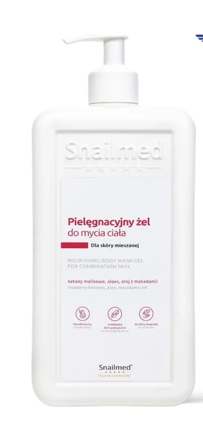 Snailmed Dermokosmetyczny pielęgnacyjny żel do mycia ciała dla skóry mieszanejz ketonami malinowymi, aloesem i olejem z makadamii