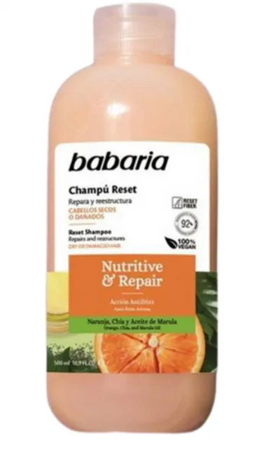 Babaria Natural Cosmetics Reset Shampoo Nutritive & Repair (Szampon odbudowujący do włosów suchych i zniszczonych z olejkiem z maruli)