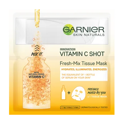 Garnier SkinActive, Fresh Vitamin C Shot, Fresh-Mix Tissue Mask (Maska w płachcie z witaminą C)
