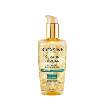 Bioxsine Keratin & Argan, Repairing Hair Care Oil (Regenerująco – odbudowujący olejek do wszystkich rodzajów włosów)