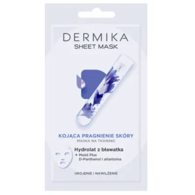 Dermika Sheet Mask, Kojąca pragnienie skóry maska na tkaninie `Hydrolat z bławatka`