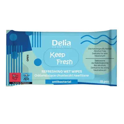 Delia Keep Fresh Refreshing Wet Wipes Antibacterial (Antybakteryjne, odświeżające chusteczki do rąk)