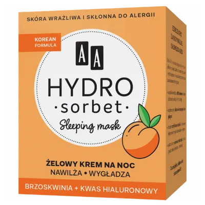 AA Hydro Sorbet Sleeping Mask, Żelowy krem na noc `Brzoskwinia + kwas hialuronowy`