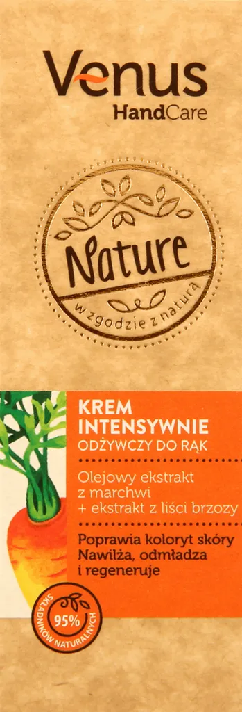 Venus Nature, HandCare, Intensywnie odżywczy krem do rąk 'Olejowy ekstrakt z marchwi + ekstrakt z liści brzozy'
