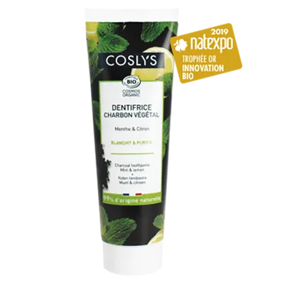 Coslys Dentifrice au Charbon Vegetal Menthe et Citron BIO (Czarna pasta do zębów z węglem drzewnym, miętą i cytryną)