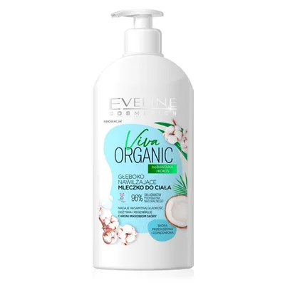 Eveline Cosmetics Viva Organic, Głęboko nawilżające mleczko do ciała `Biobawełna + kokos`
