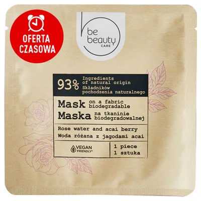 bebeauty Maska na tkaninie biodegradowalnej `Woda różana z jagodami acai`