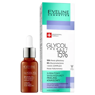 Eveline Cosmetics Glycol Therapy, 5-minutowy wygładzający peeling kwasowy z 15% kwasem glikolowym