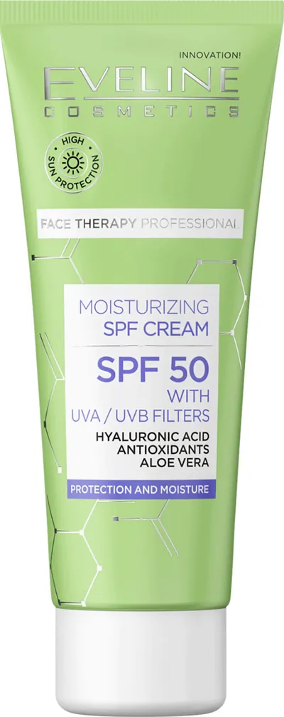 Eveline Cosmetics Face Therapy Professional, Nawilżający krem SPF 50 `Kwas hialuronowy, antyoksydanty, aloes`