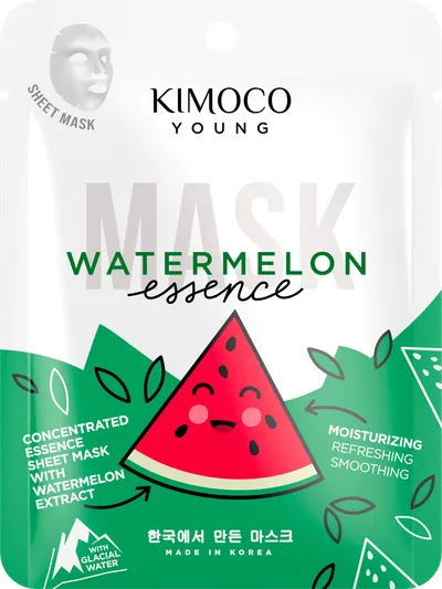 Kimoco Beauty Young, Watermelon Essence Mask (Nawilżająca maska w płachcie z ekstraktem z arbuza i wodą lodowcową)