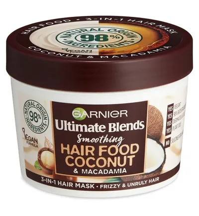 Garnier Ultimate Blends, Smoothing Hair Food Coconut (3-w-1 maska ​​do włosów kręconych z olejem kokosowym)
