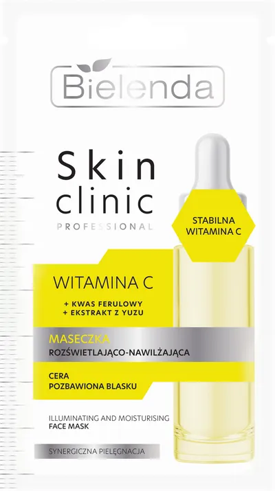 Bielenda Skin Clinic Professional, Maseczka rozświetlająco-nawilżająca `Witamina C + kwas ferulowy + ekstrakt z yuzu`