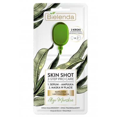 Bielenda Skin Shot 2 Step Pro Care,  Maska w płacie + ampułka `Algi morskie nawilżenie i antyoksydacja`