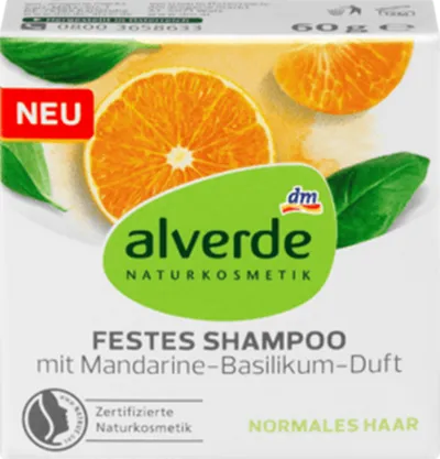 Alverde Festes Shampoo Mandarine-Basilikum-Duft (Stały szampon z mandarynką i bazylią w kostce)