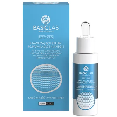 BasicLab Dermocosmetics Esteticus, Nawilżające serum poprawiające napięcie z 3% kwasu hialuronowego, 5% kompleksu aminokwasów i 15% kompleksu peptydów biomimetycznych