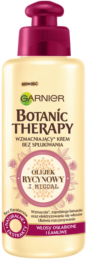 Garnier Botanic Therapy, Olejek rycynowy i migdał, Wzmacniający krem do włosów bez spłukiwania